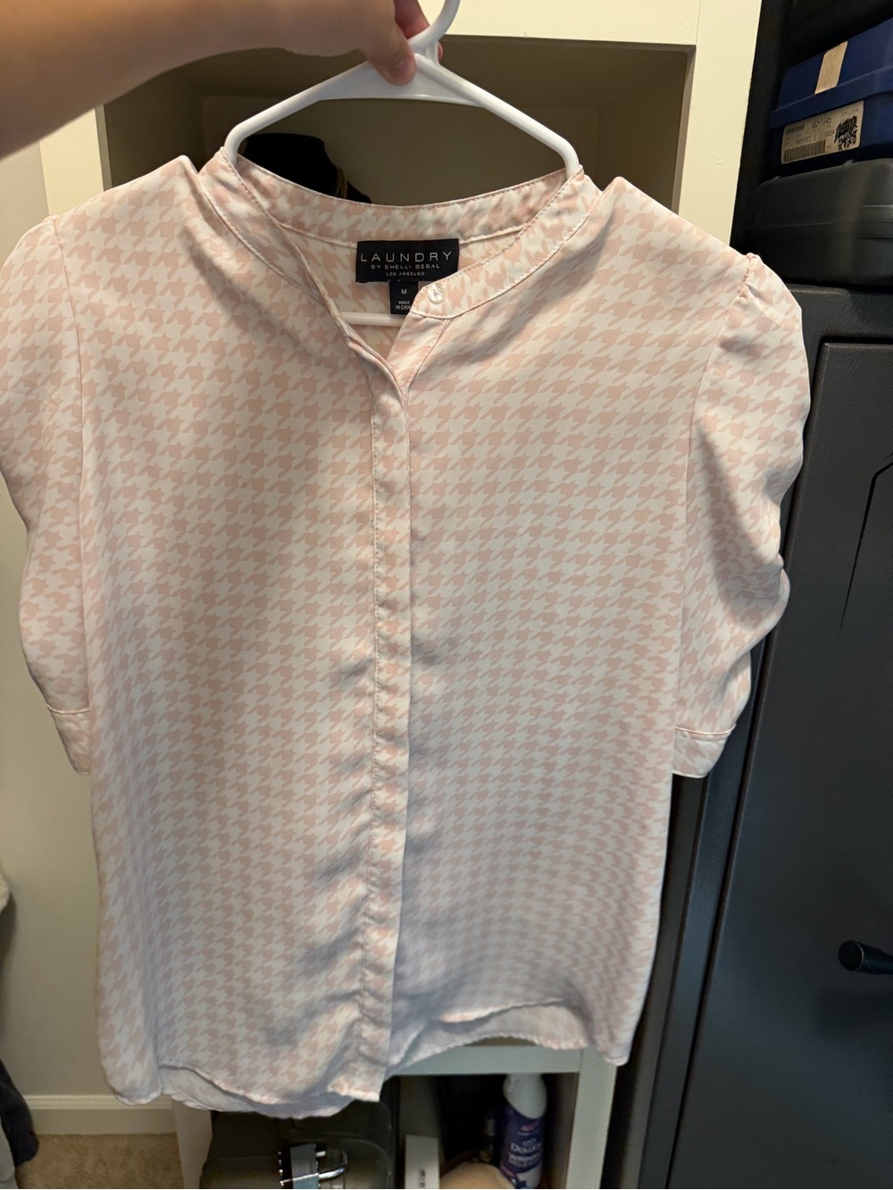 Laundry By Shelli Segal Light Pink Houndstooth Short-Sleeve Blouse
